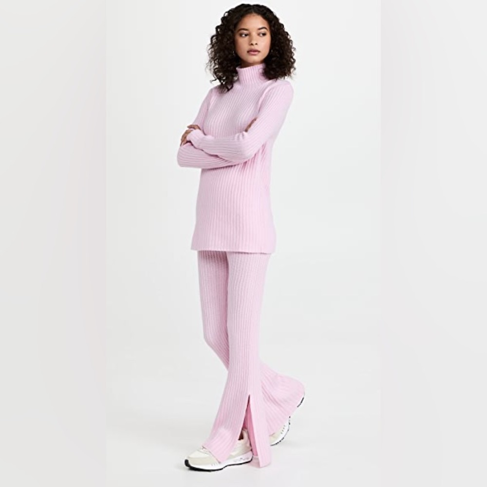 Something Navy Ribbed Knitted Flare Pants Cashmere
